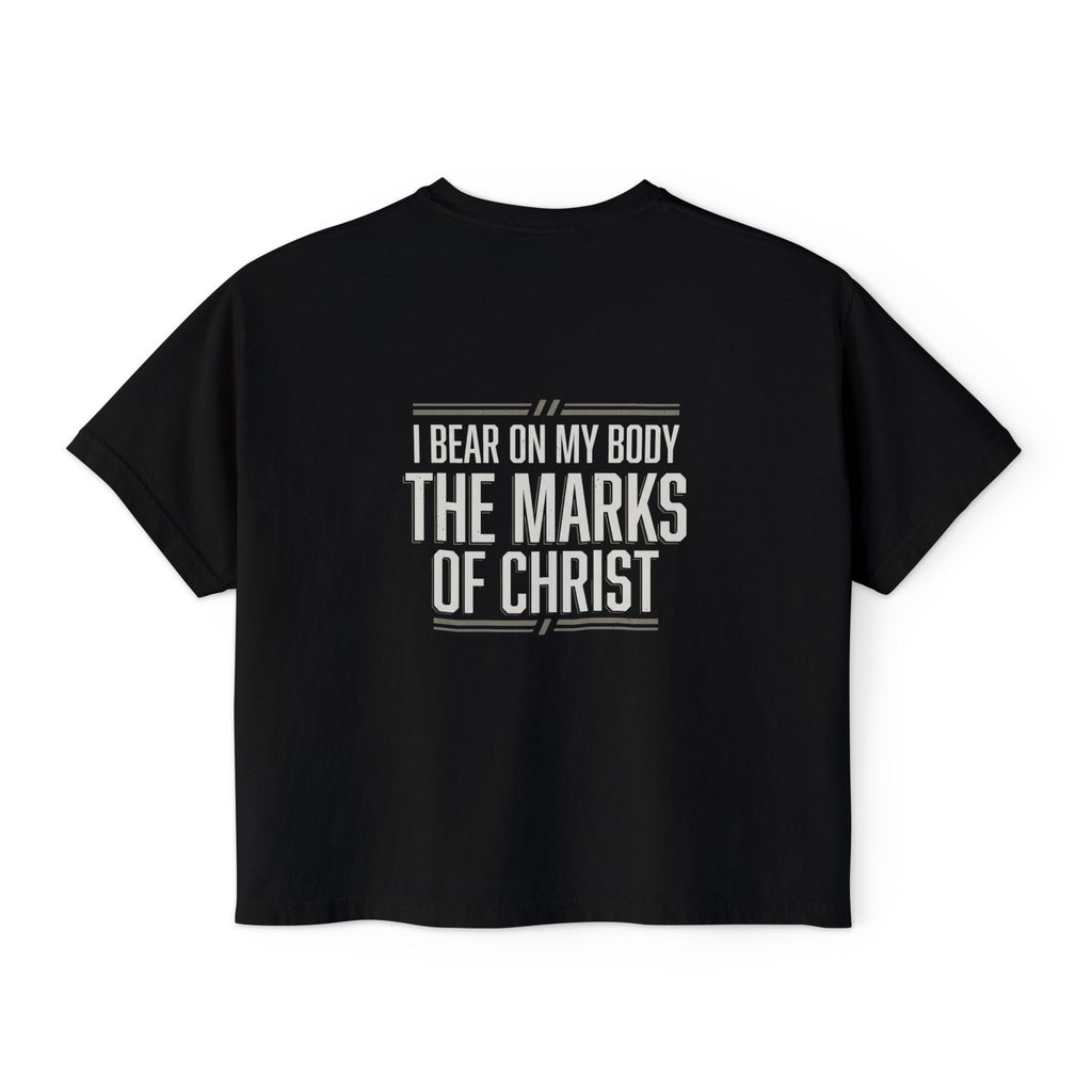 Christian Boxy Tee - Galatians 6:17 "I Bear on My Body the Marks of Christ" Prayer Shirt