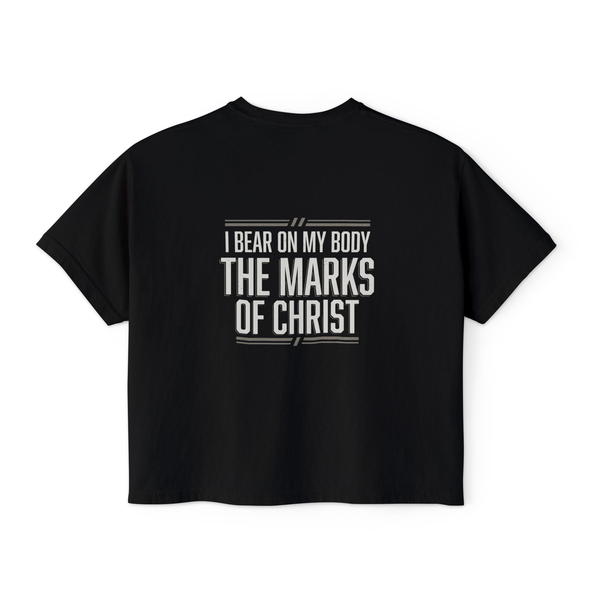 Christian Boxy Tee - Galatians 6:17 "I Bear on My Body the Marks of Christ" Prayer Shirt