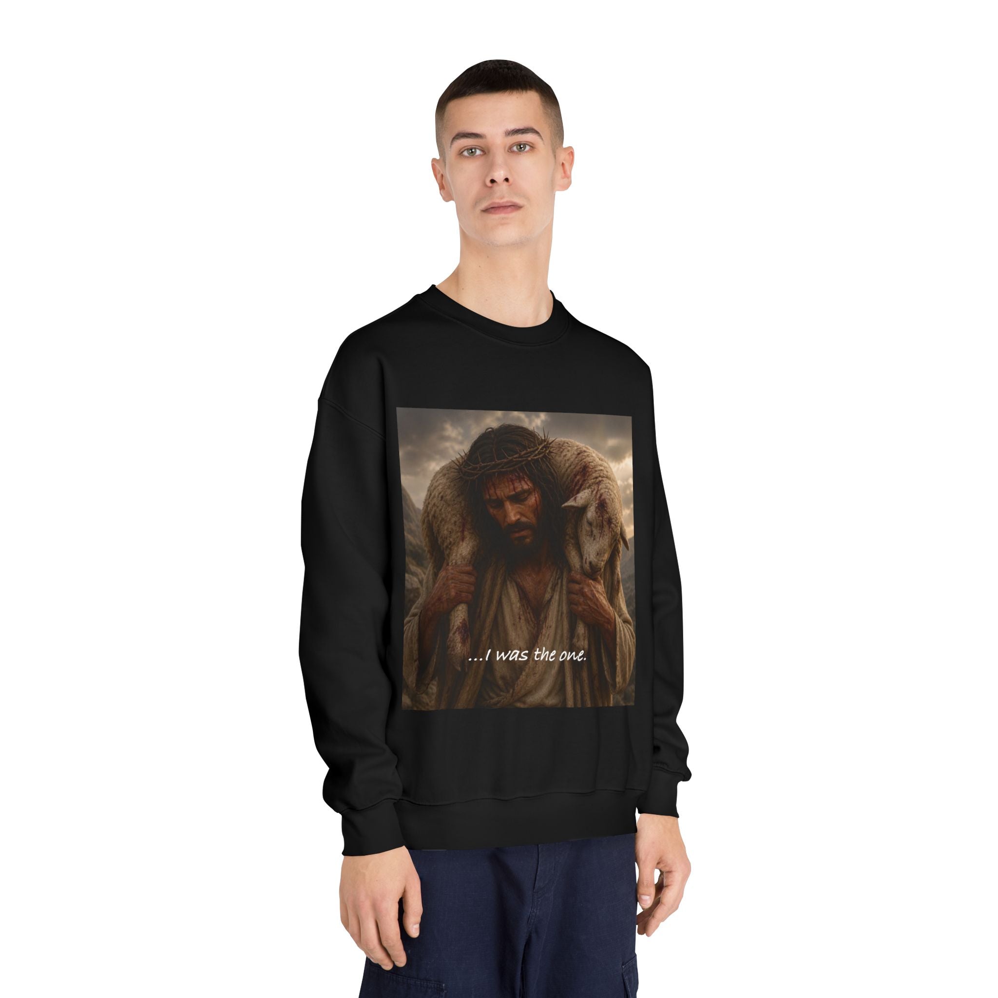 Jesus Shepherd Crewneck Sweatshirt – "...I was the one." Religious Christian Graphic Pullover
