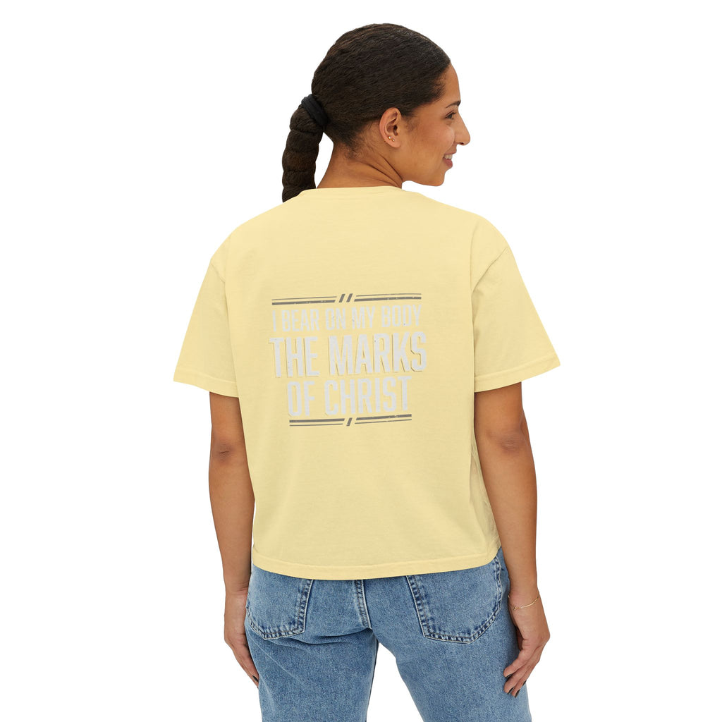Christian Boxy Tee - Galatians 6:17 "I Bear on My Body the Marks of Christ" Prayer Shirt