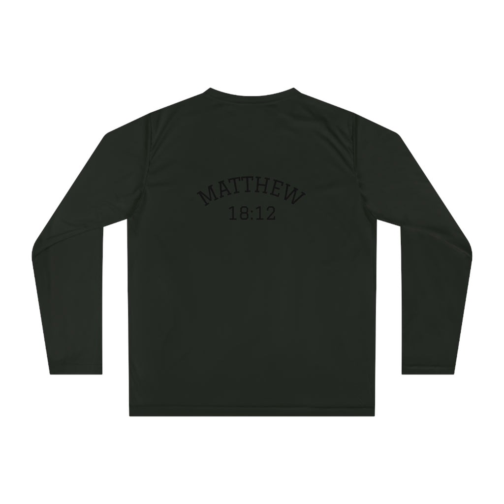 Matthew 18:12 Shepherd Graphic Long Sleeve Shirt — Jesus Carrying Lamb Faith Tee