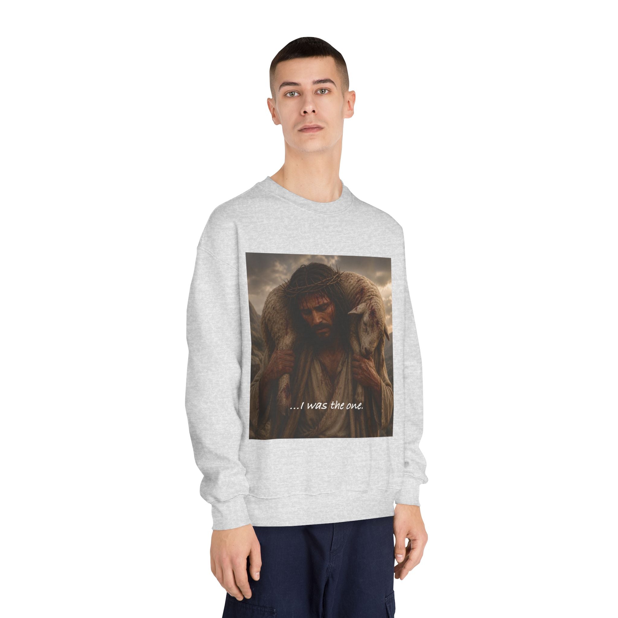 Jesus Shepherd Crewneck Sweatshirt – "...I was the one." Religious Christian Graphic Pullover