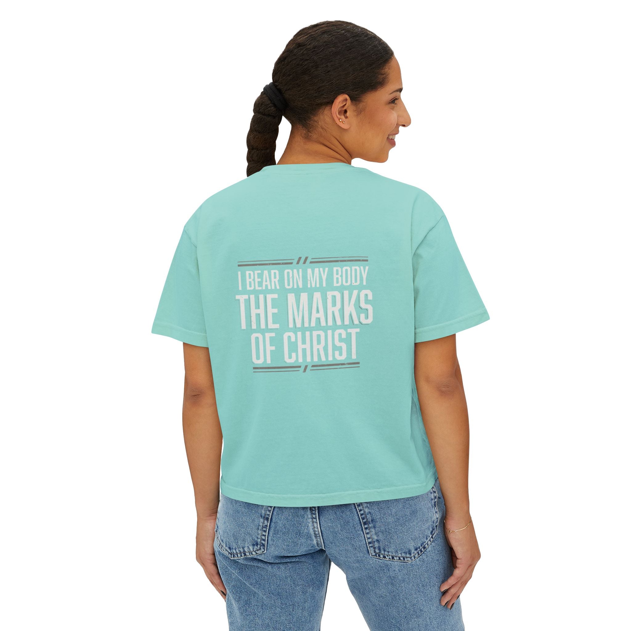 Christian Boxy Tee - Galatians 6:17 "I Bear on My Body the Marks of Christ" Prayer Shirt