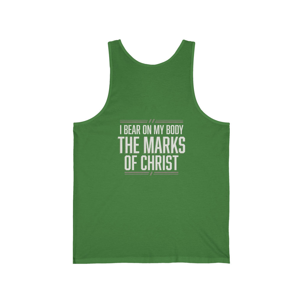 Christian Tank Top — Galatians 6:17 Cross & 'The Marks of Christ' Faith Graphic Tank
