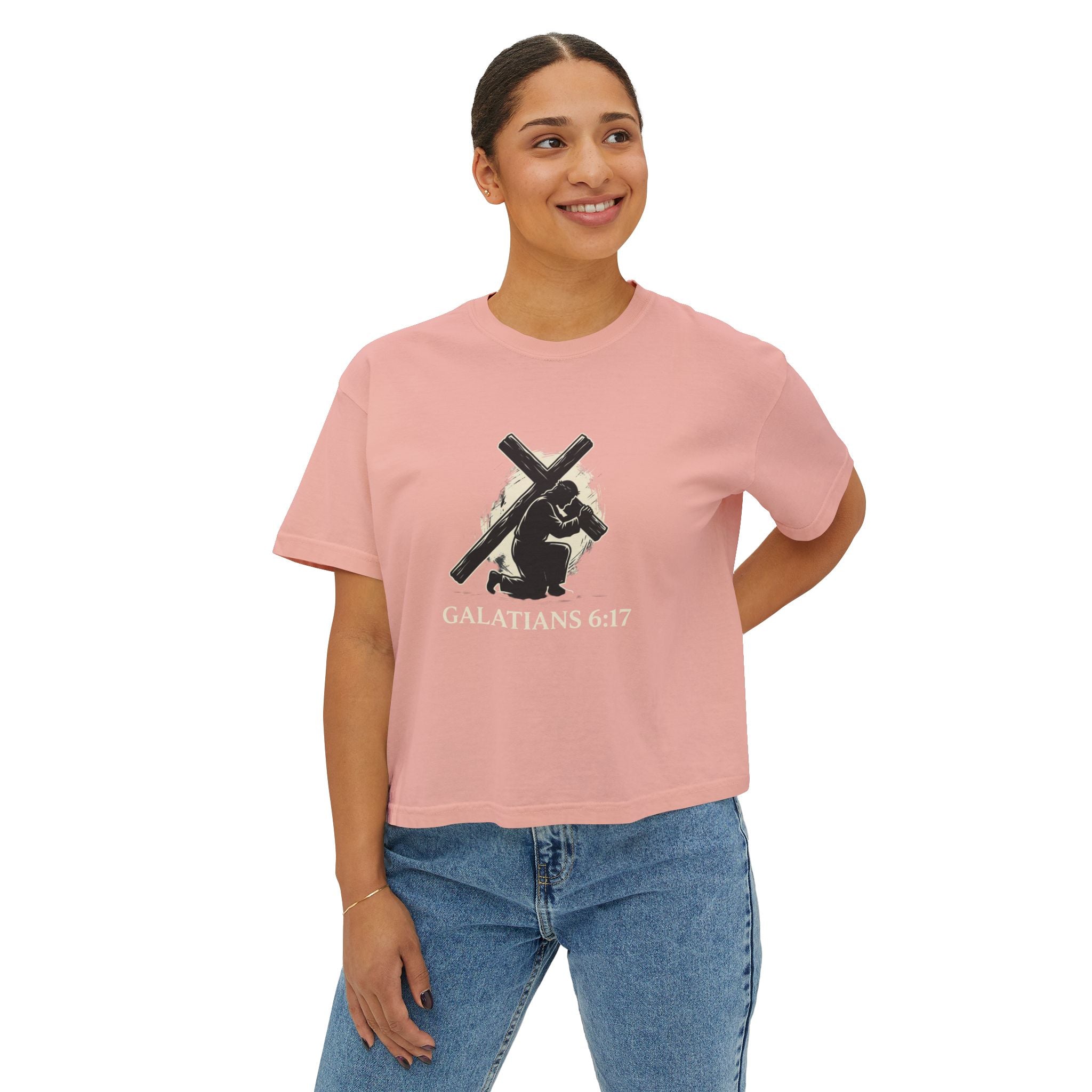 Christian Boxy Tee - Galatians 6:17 "I Bear on My Body the Marks of Christ" Prayer Shirt