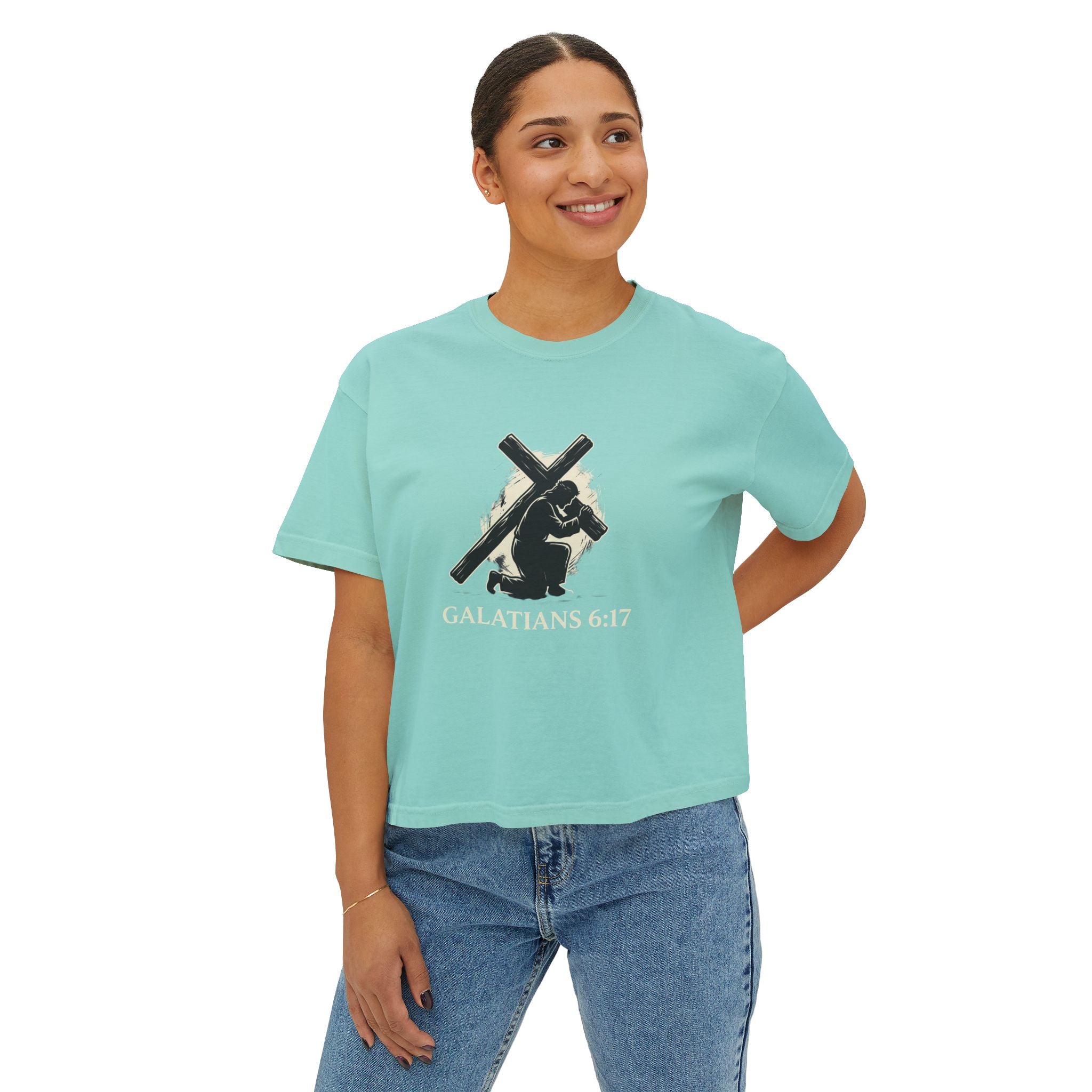 Christian Boxy Tee - Galatians 6:17 "I Bear on My Body the Marks of Christ" Prayer Shirt