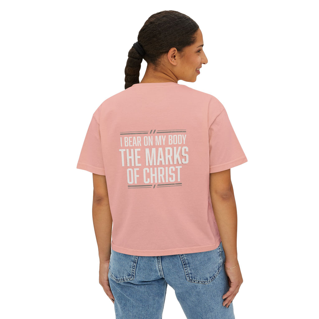 Christian Boxy Tee - Galatians 6:17 "I Bear on My Body the Marks of Christ" Prayer Shirt