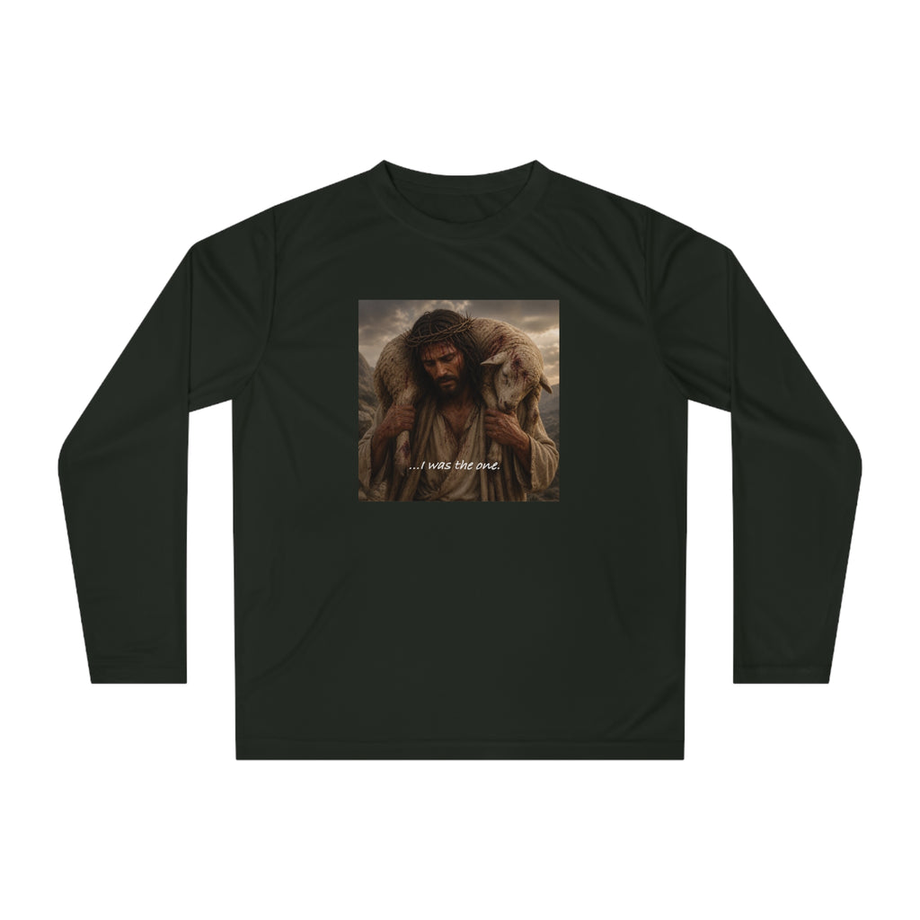 Matthew 18:12 Shepherd Graphic Long Sleeve Shirt — Jesus Carrying Lamb Faith Tee