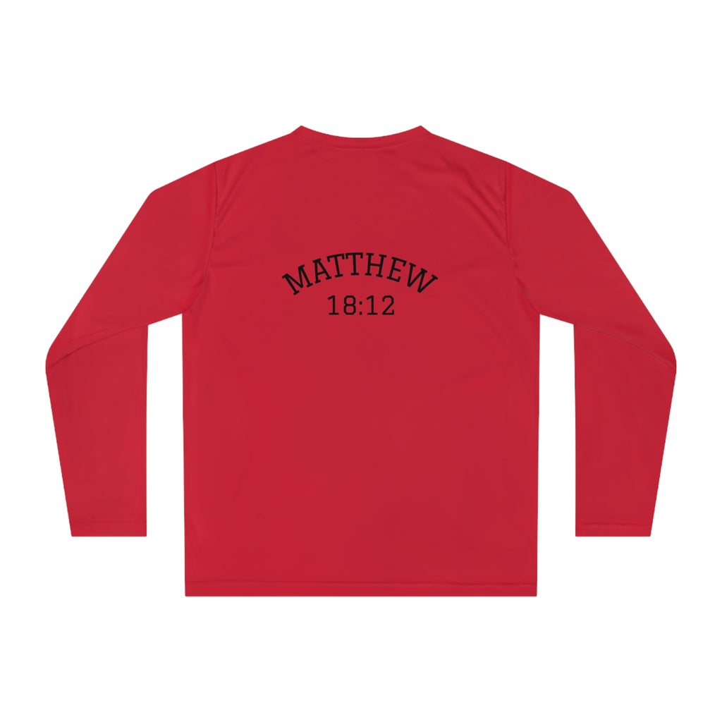 Matthew 18:12 Shepherd Graphic Long Sleeve Shirt — Jesus Carrying Lamb Faith Tee