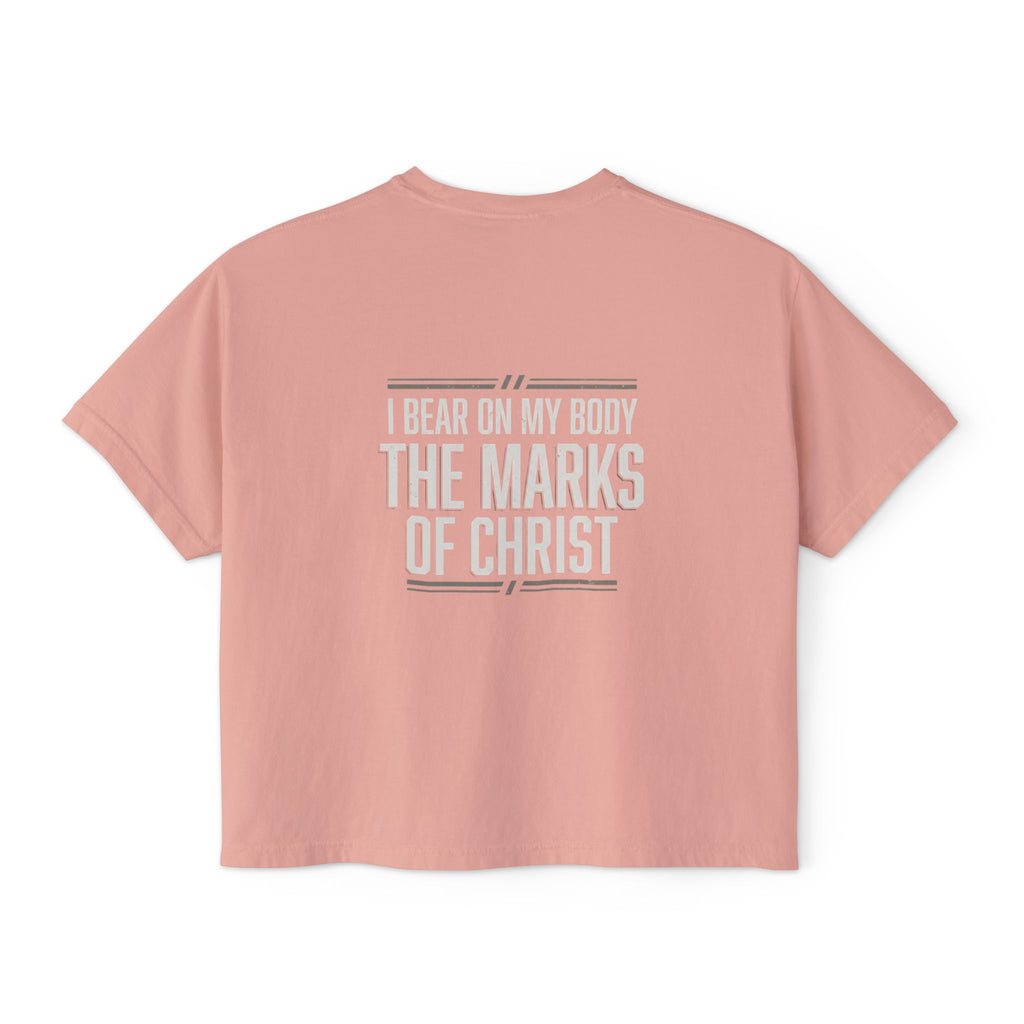 Christian Boxy Tee - Galatians 6:17 "I Bear on My Body the Marks of Christ" Prayer Shirt
