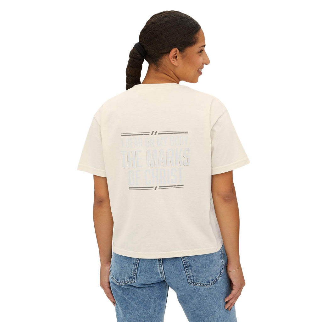 Christian Boxy Tee - Galatians 6:17 "I Bear on My Body the Marks of Christ" Prayer Shirt