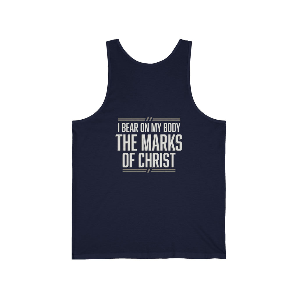 Christian Tank Top — Galatians 6:17 Cross & 'The Marks of Christ' Faith Graphic Tank