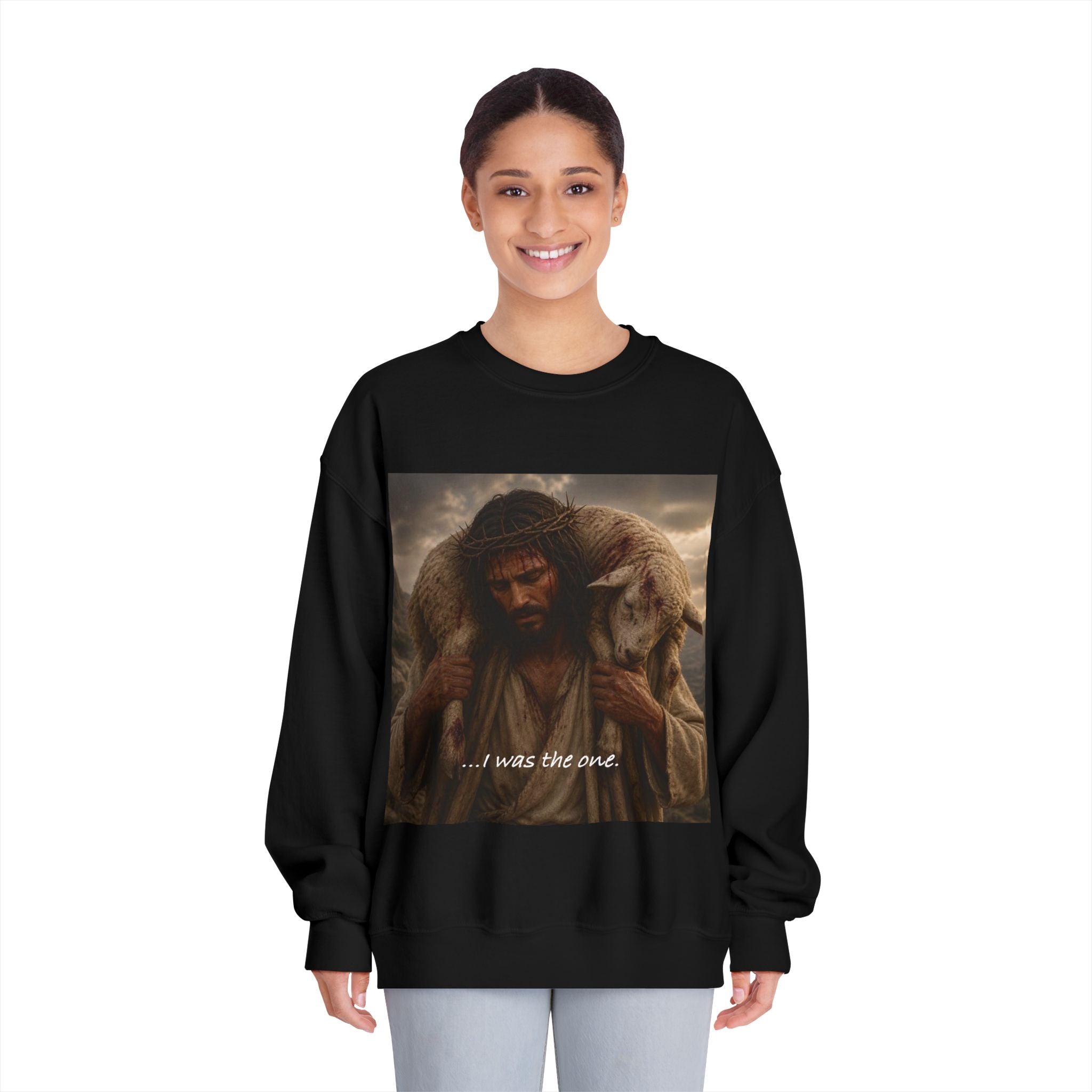 Jesus Shepherd Crewneck Sweatshirt – "...I was the one." Religious Christian Graphic Pullover