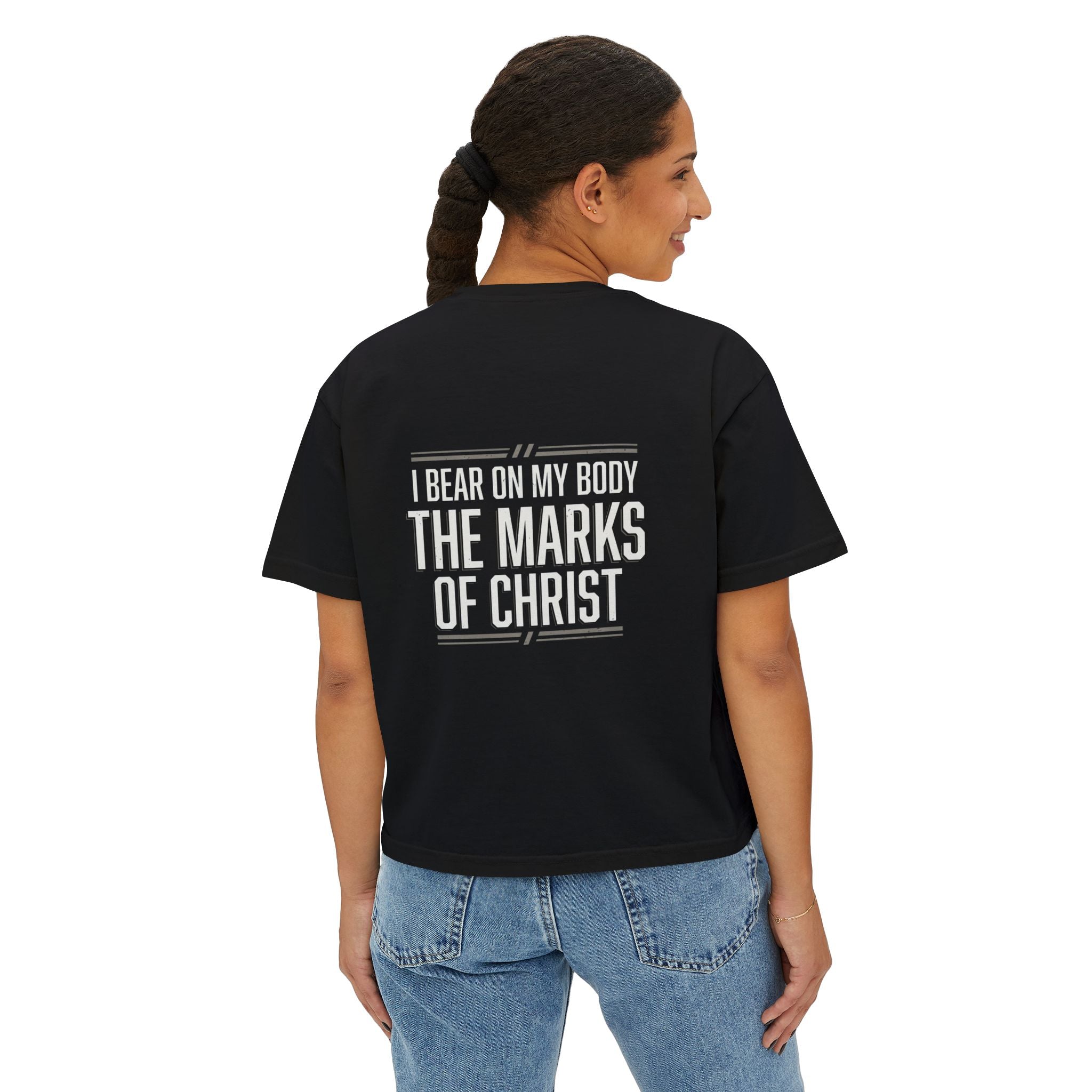 Christian Boxy Tee - Galatians 6:17 "I Bear on My Body the Marks of Christ" Prayer Shirt