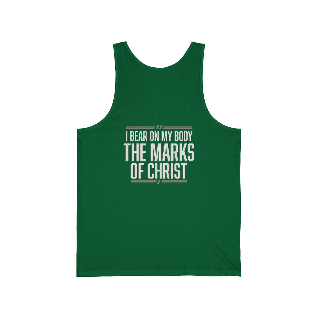 Christian Tank Top — Galatians 6:17 Cross & 'The Marks of Christ' Faith Graphic Tank