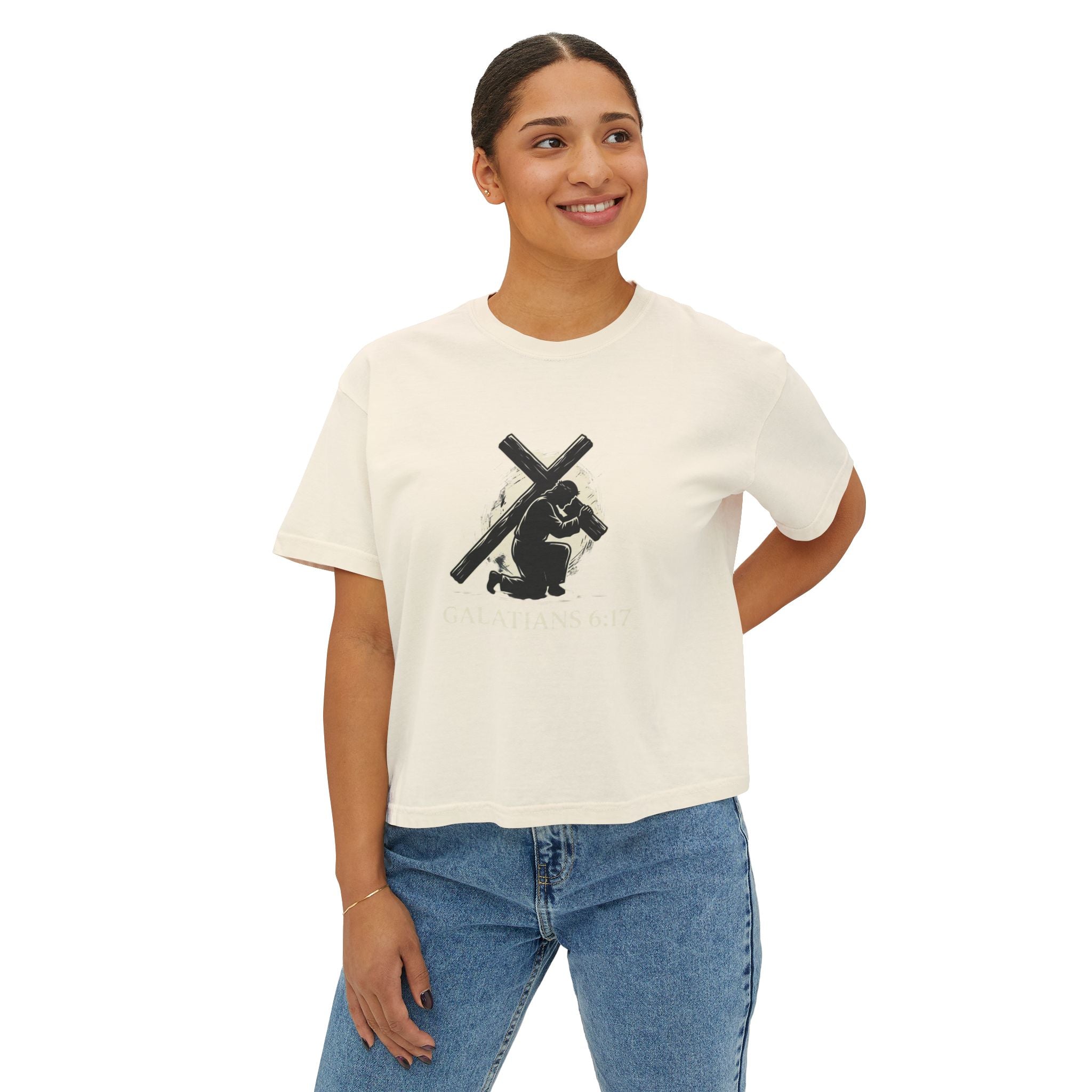 Christian Boxy Tee - Galatians 6:17 "I Bear on My Body the Marks of Christ" Prayer Shirt