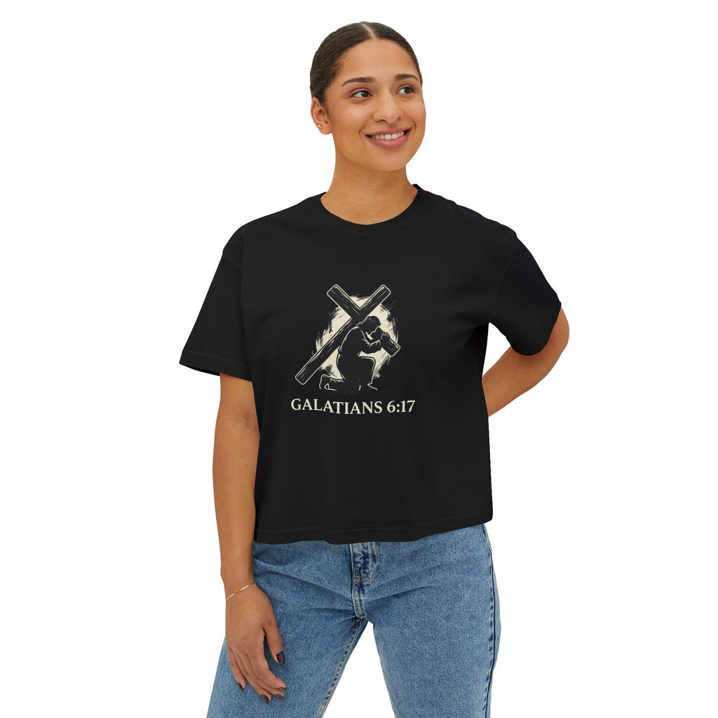 Christian Boxy Tee - Galatians 6:17 "I Bear on My Body the Marks of Christ" Prayer Shirt