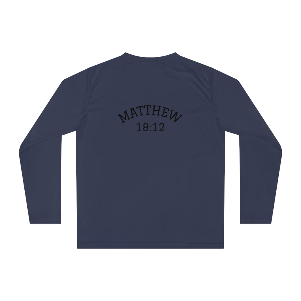Matthew 18:12 Shepherd Graphic Long Sleeve Shirt — Jesus Carrying Lamb Faith Tee