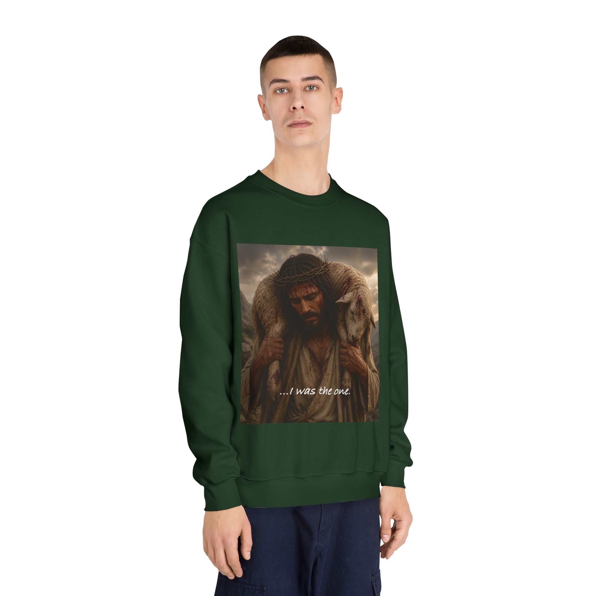 Jesus Shepherd Crewneck Sweatshirt – "...I was the one." Religious Christian Graphic Pullover