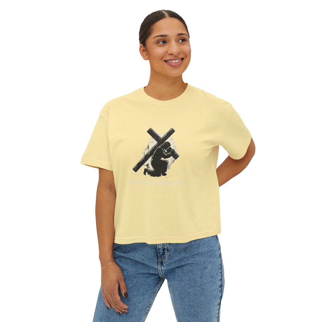 Christian Boxy Tee - Galatians 6:17 "I Bear on My Body the Marks of Christ" Prayer Shirt