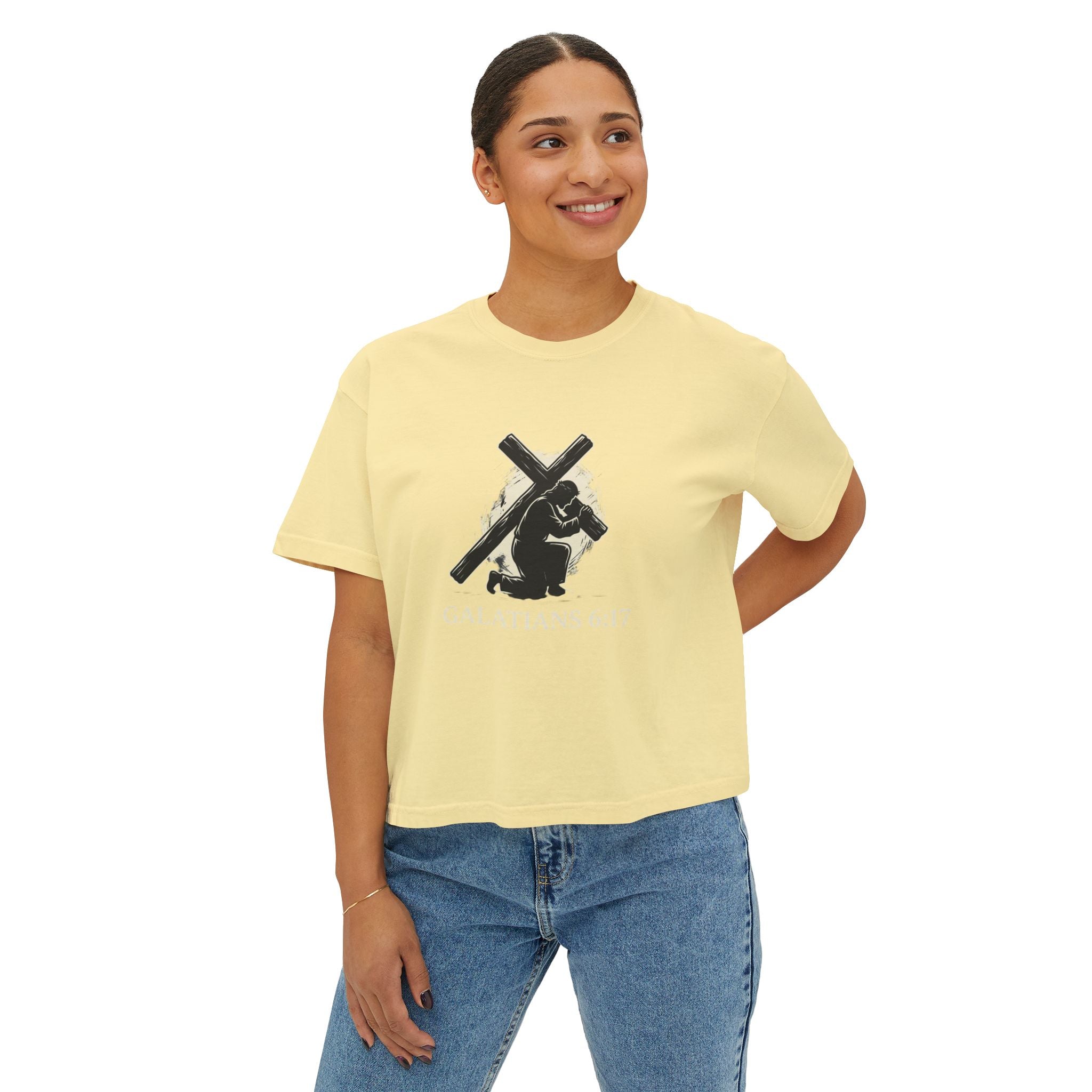 Christian Boxy Tee - Galatians 6:17 "I Bear on My Body the Marks of Christ" Prayer Shirt