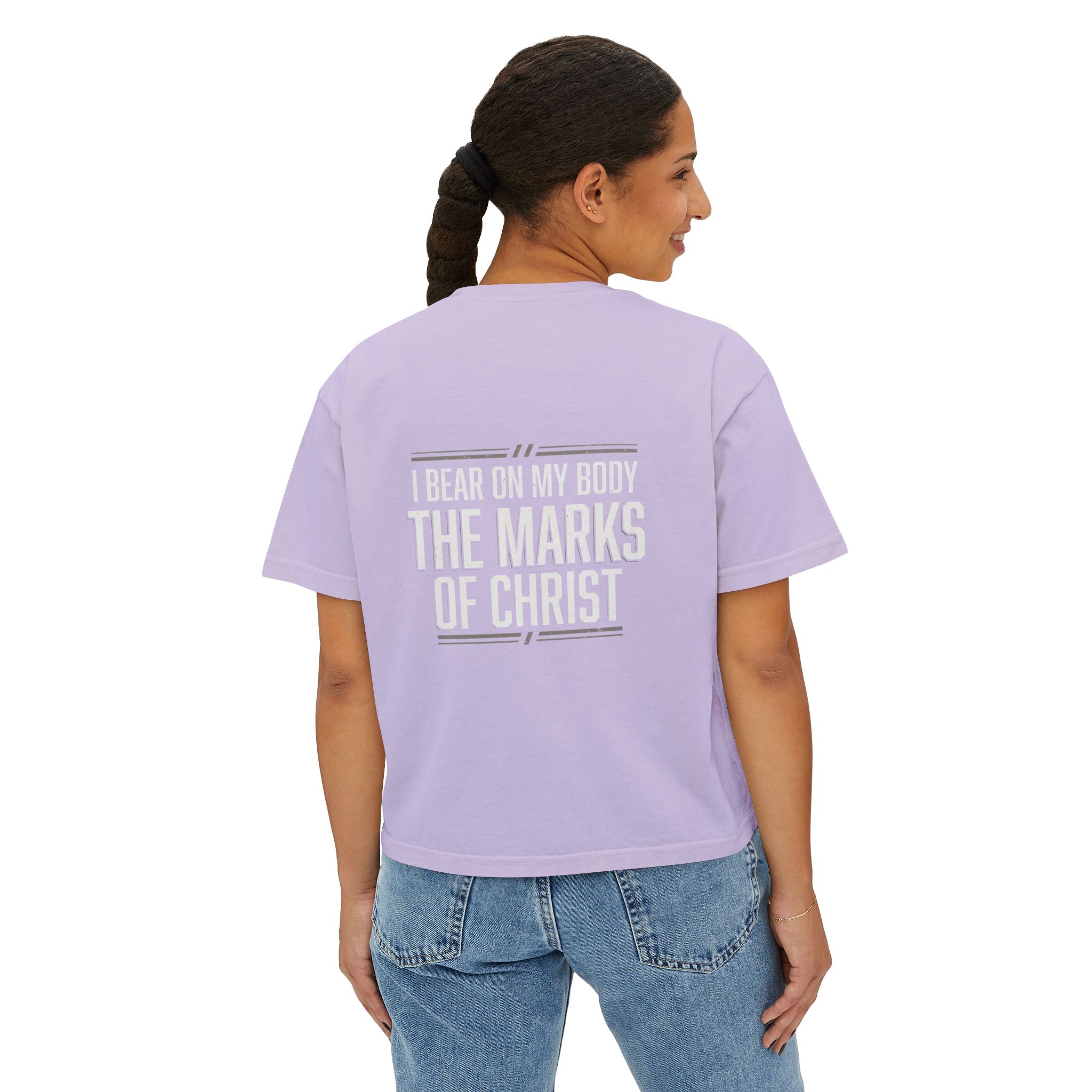 Christian Boxy Tee - Galatians 6:17 "I Bear on My Body the Marks of Christ" Prayer Shirt