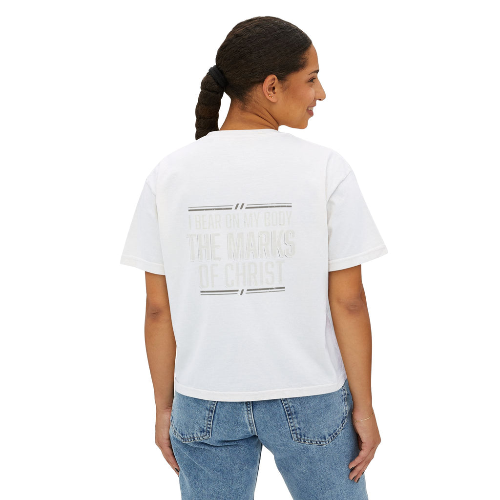 Christian Boxy Tee - Galatians 6:17 "I Bear on My Body the Marks of Christ" Prayer Shirt