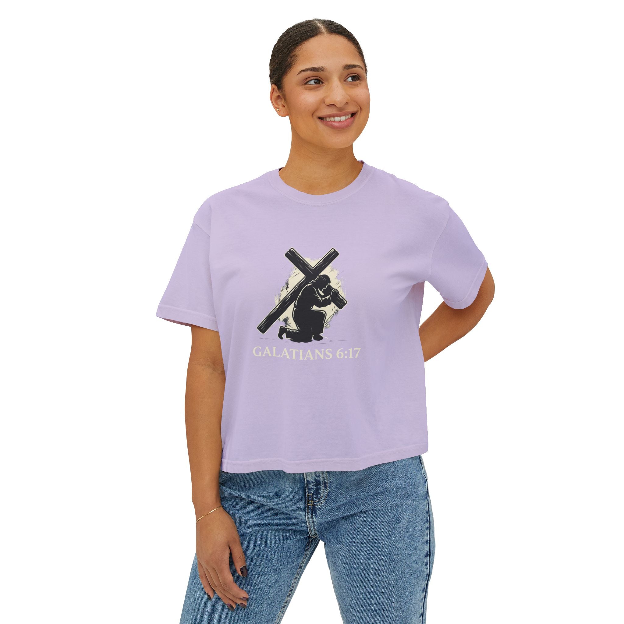 Christian Boxy Tee - Galatians 6:17 "I Bear on My Body the Marks of Christ" Prayer Shirt